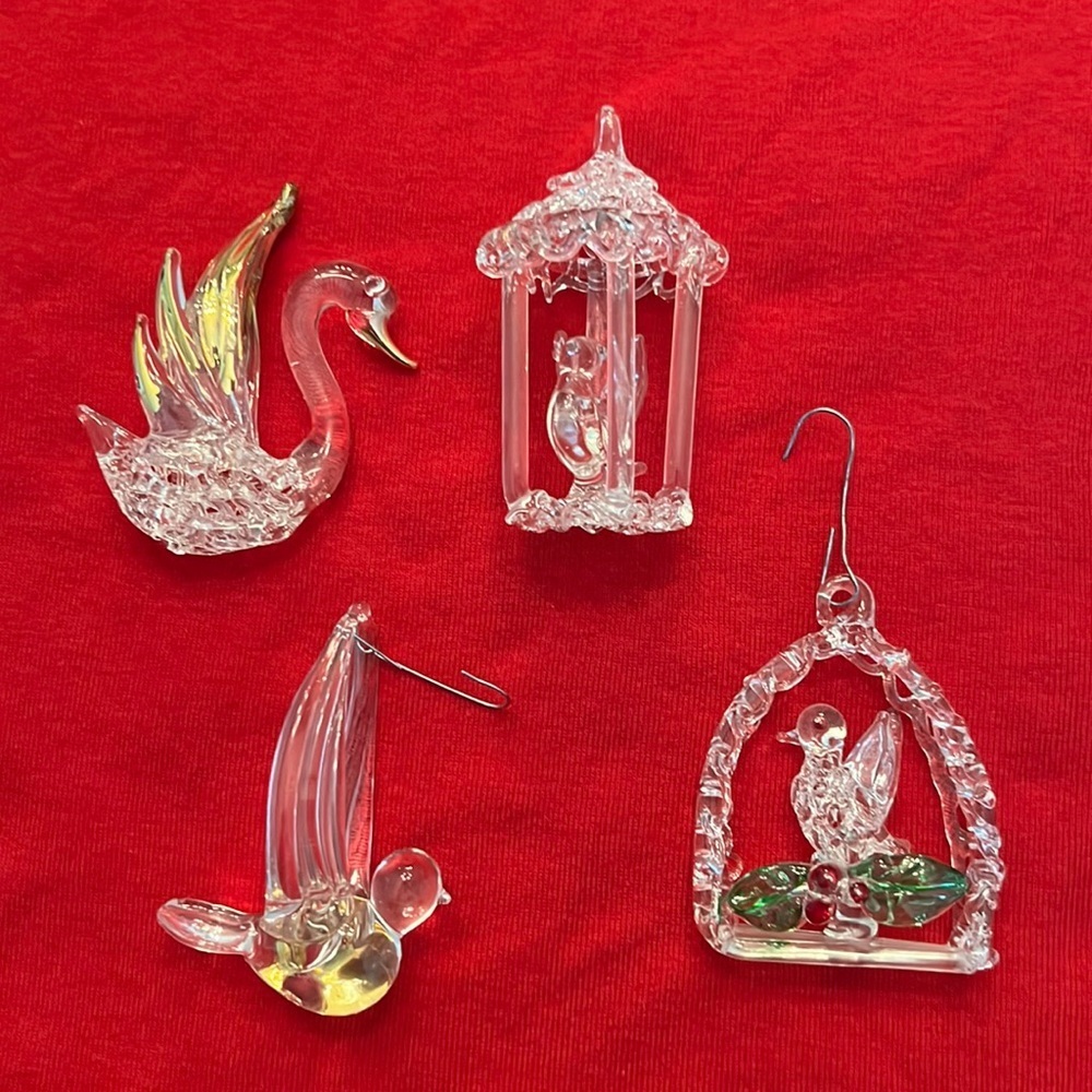 Vintage Glass Christmas Ornament Set of 5 Gold accents